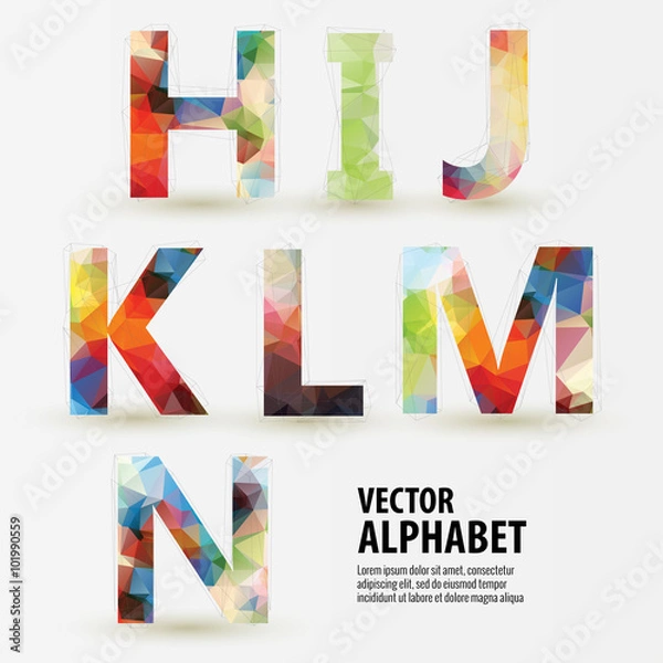 Fototapeta Abstract colored polygonal triangular modern alphabet design bac