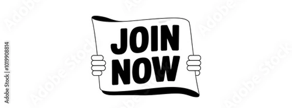 Fototapeta JOIN NOW creative banner,minimalistic flat vector illustration,plain background