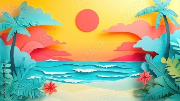Fototapeta Sunny beach day in summer Bright summer beach scene