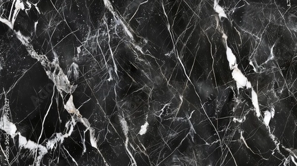 Fototapeta Black Marble Texture with White Veins - Natural Stone Background