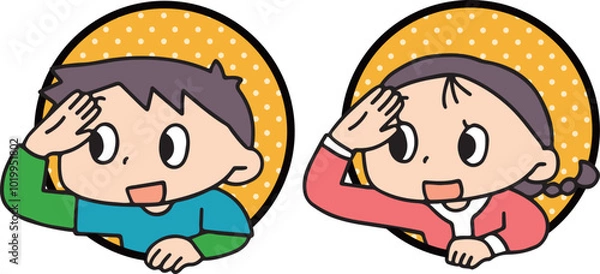 Fototapeta 枠から飛び出して覗き込む子供