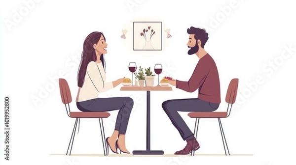 Fototapeta A young couple enjoying a romantic dinner date at a restaurant.