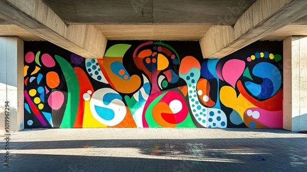Obraz Abstract Colorful Mural Under Concrete Overpass
