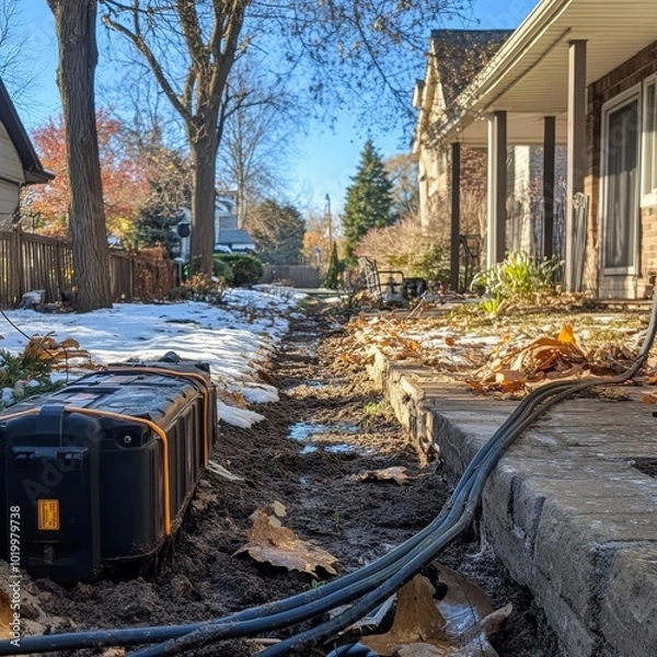 Fototapeta Use a compressor and forced air to blow the lines empty before winterizing a residential irrigation system