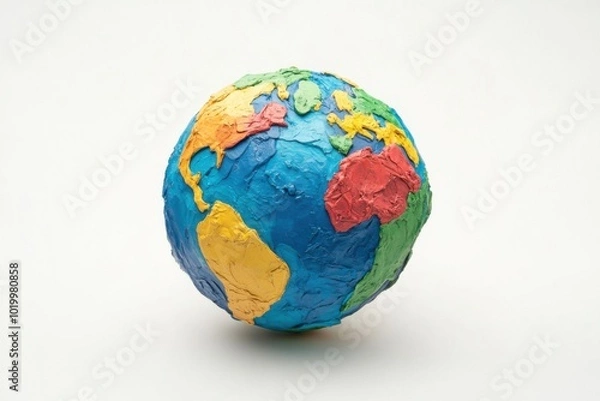 Fototapeta A vibrant clay globe showcasing detailed continents and oceans in lively colors