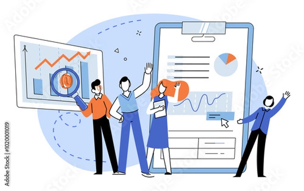 Fototapeta Competitors analysis vector illustration. Competition, battlefield, demands vigilant accounting rivals maneuvers for calculated victory Accounting, ledger, meticulously records score in ongoing