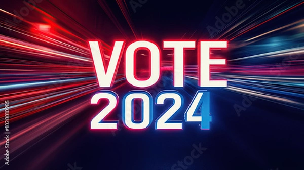 Fototapeta "VOTE" text and "2024" text, with a motion blur background,