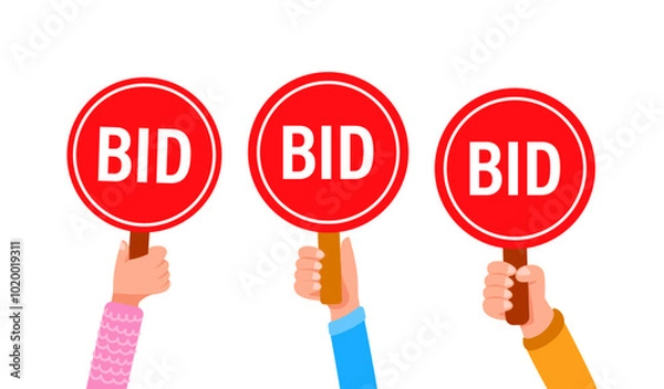 Obraz People holding bid paddles making offers at an auction