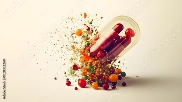 Fototapeta Exploding Capsule with Multivitamins and Dietary Supplements