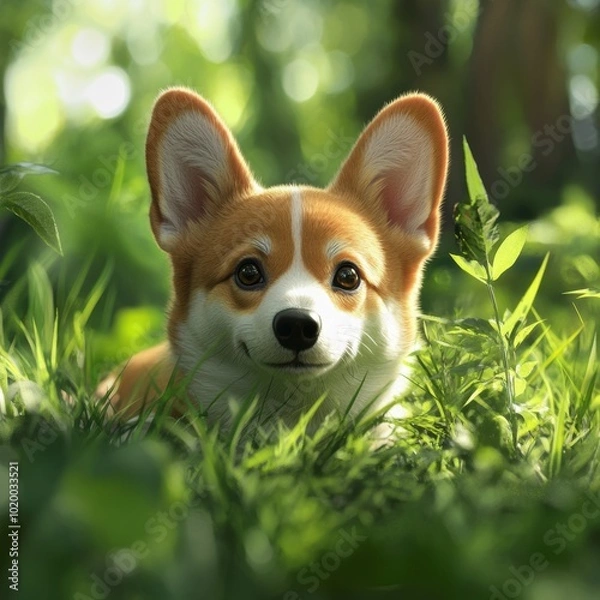 Fototapeta Corgi in Grass.
