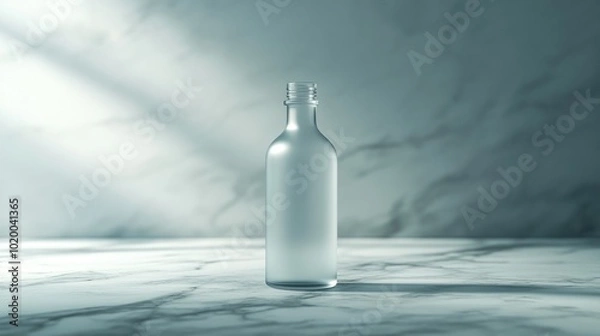 Fototapeta A frosted glass bottle on a marble surface with soft lighting.