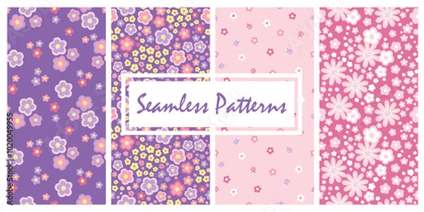 Fototapeta Hand drawn seamless pattern with abstract stylized tiny flowers in pastel colors. Lovely romantic Ditsy Fashion Print for background, holiday design, wallpaper, fabric