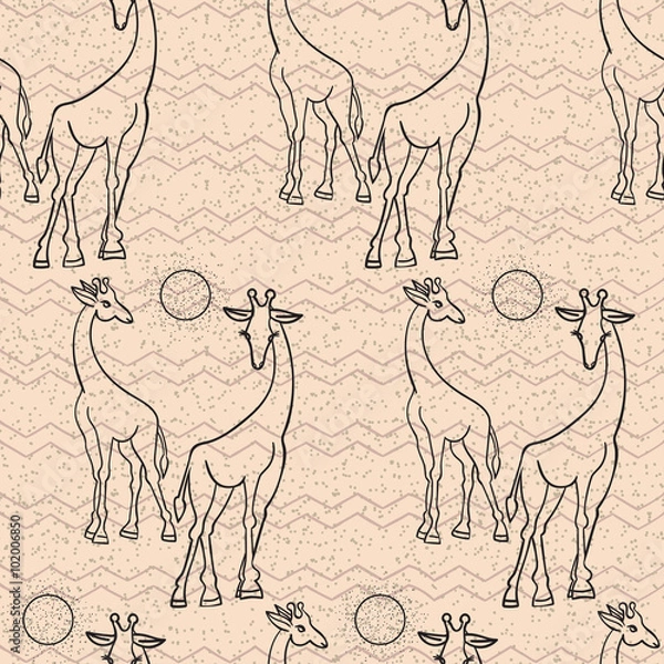 Fototapeta Seamless vintage pattern with giraffe
