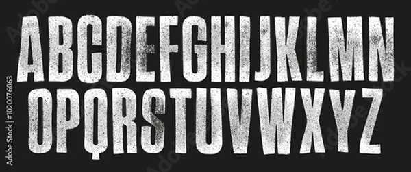 Fototapeta Cartoon Screen Print Font. Individually textured characters with a rough halftone screen print texture. Unique design font