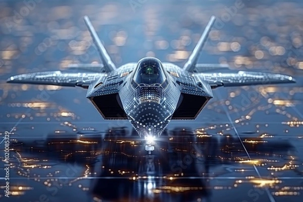 Fototapeta Exploring cutting edge military aviation technology  jet fighters enhanced with holographic displays