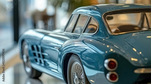 Fototapeta A close-up of a rare blue car model Showcasing the meticulous design and unique lines."
