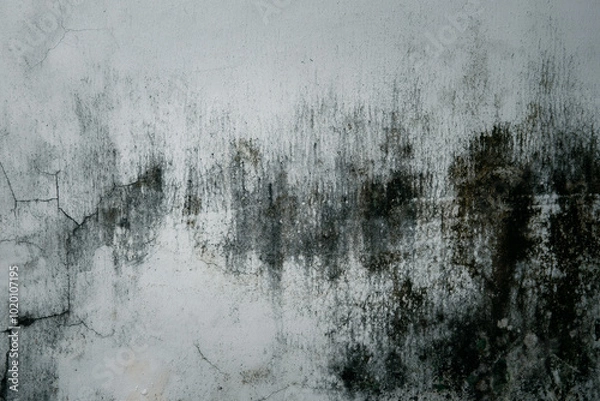 Obraz A wall with a lot of dirt and grime on it. The wall is grey and has a lot of cracks