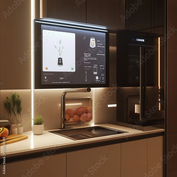 Fototapeta modern clean high technology kitchen room,AI