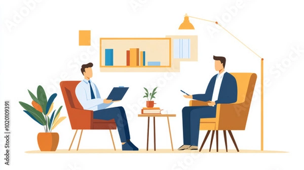 Obraz manager mentoring employee in one on one meeting, discussing ideas in cozy office setting. atmosphere is collaborative and supportive, fostering growth and development