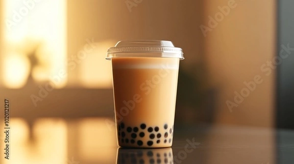 Obraz 3D Mockup model of Bubble Milk Tea in Clear Cup