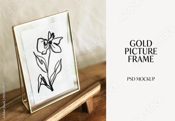 Fototapeta Interior Gold Photo Frame Mockup