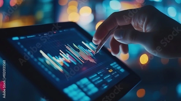 Fototapeta Digital Data Analysis on Tablet with Colorful Graphs
