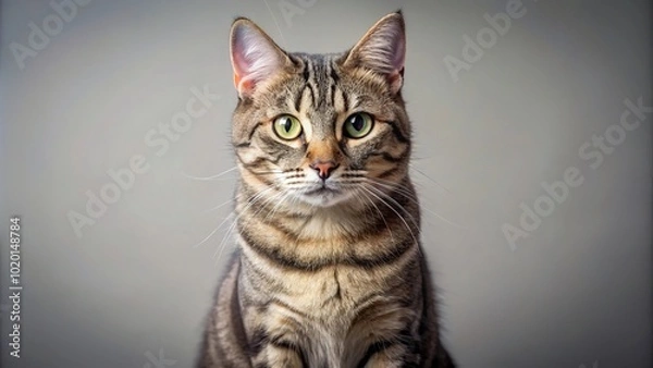 Fototapeta Beautiful gray striped cat portrait with asymmetrical composition