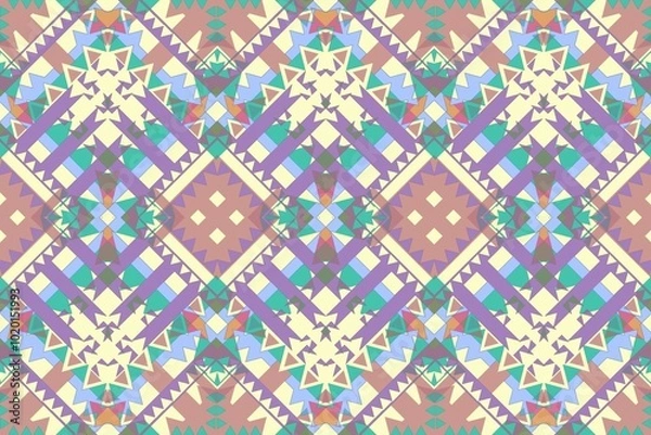 Fototapeta Ethnic seamless patterns with simple shapes. Tribal and ethnic fabrics. African, American, Mexican, Indian styles. Simple geometric pattern elements are best used in web design, textile printing.