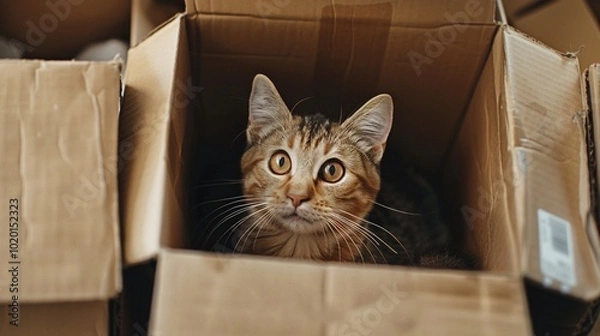 Fototapeta Eine Katze in einem Karton 
