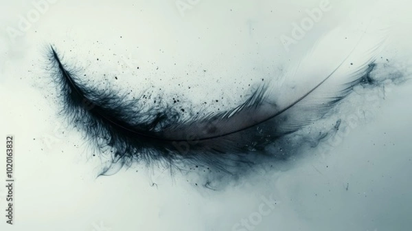 Fototapeta Black Feather Disintegrating into Dust and Ink Splashes