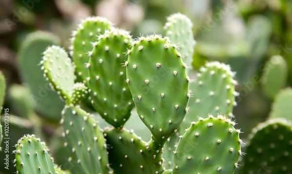 Fototapeta A green cactus with small white dots scattered throughout its body, Generative AI