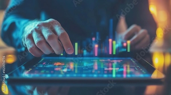 Fototapeta Hands Interacting with Digital Data Visualization