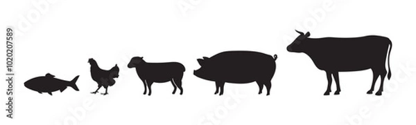 Obraz animal in farm pig goat chicken duck cow silhouette
