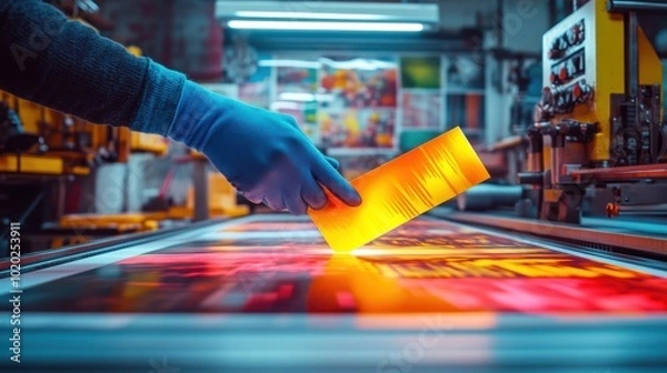 Obraz The Hand Holding Printing Sheet