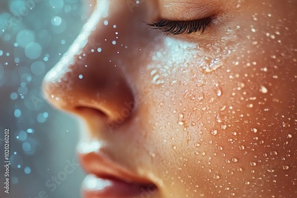 Fototapeta Applying a toning spray to the face