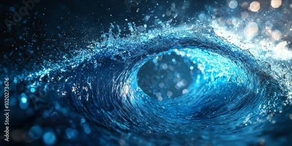 Fototapeta Captivating Blue Wave with Sparkling Water Drops