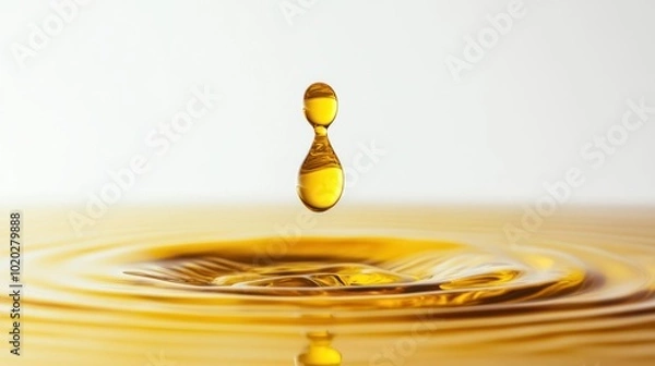 Fototapeta Yellow cooking oil dripping into water, produced from the process of extracting and refining palm oil with a white background looks cinematic