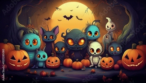 Obraz creepy cute creatures in a halloween scene