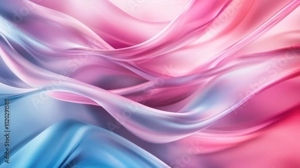 Fototapeta Gentle waves of sheer fabric in shades of pink and blue create a harmonious and elegant composition, merging together in a tranquil abstract style.