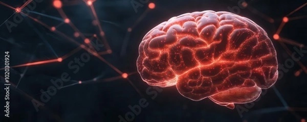 Obraz Advanced neural networks, abstract glowing brain, data streams, dark techfocused background