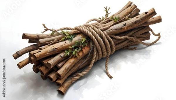 Obraz A bundle of wooden sticks or twigs tied together with rope