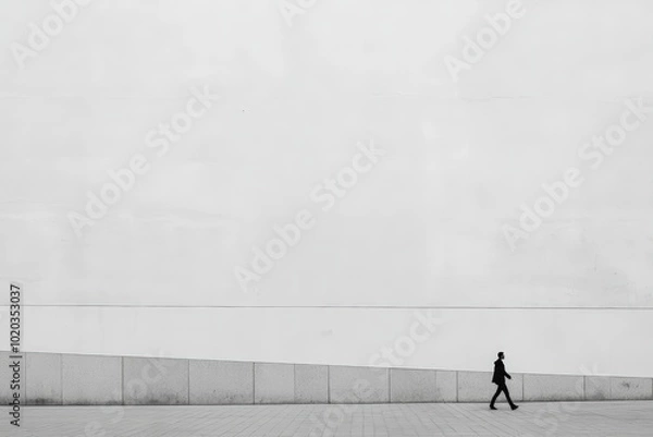 Fototapeta Man walks in front of white wall.
