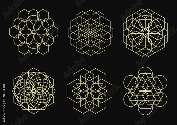 Obraz line symbols hexagram vector set