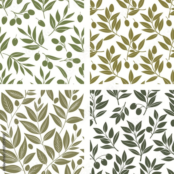 Fototapeta Olive Branch Seamless Pattern Vector Svg Set