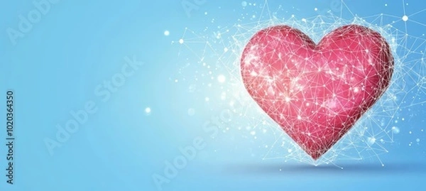 Fototapeta Abstract Red Heart with Intertwined Lines, Symbolizing Love and Connection, on a Blue Background.