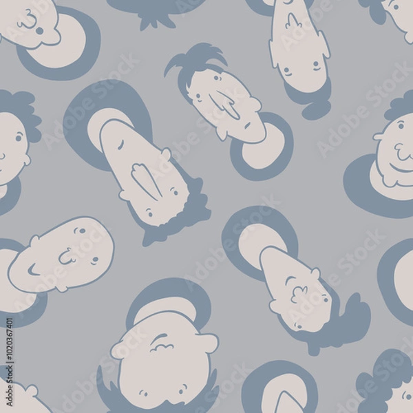 Fototapeta Seamless background with funny faces of anthropomorphic creatures. Humorous characters with different emotions