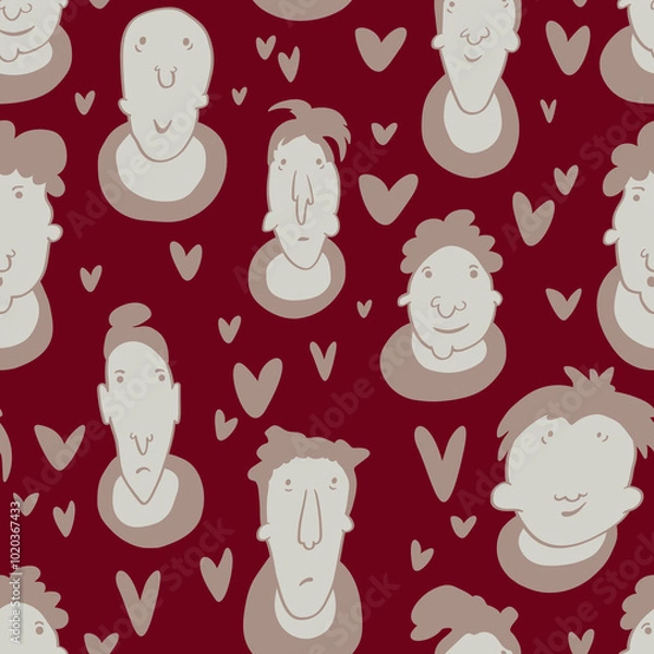 Fototapeta Seamless background with funny faces of anthropomorphic creatures. Humorous characters with different emotions