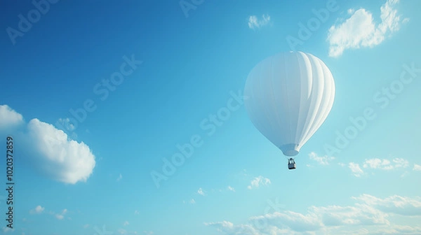 Fototapeta White Hot Air Balloon In Clear Sky Adventure And Serenity Theme