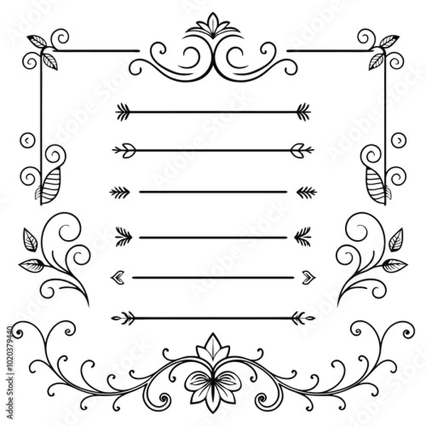 Fototapeta Ornate Frame with Arrows Dividers Vector Set