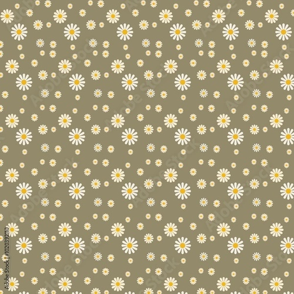 Obraz Seamless white daisy pattern featuring delicate blooms with bright yellow centers, set against a soft, neutral background. Ideal for textiles, stationery, or spring-themed designs, evoking a fresh, na